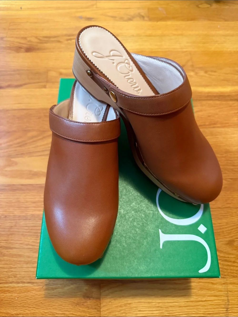 J. Crew Tan Leather Clog Mules